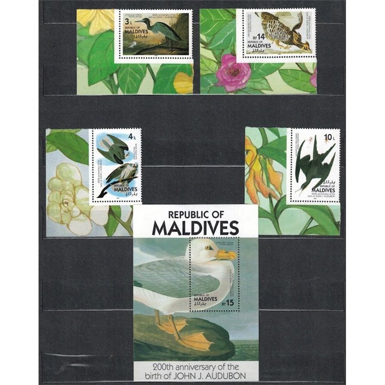 MALDIVES 1986 John James Audubon, birds (II) 4v + 1 s/s MNH**