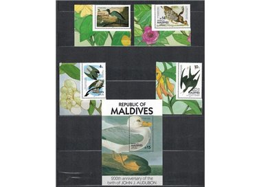 MALDIVES 1986 John James Audubon, birds (II) 4v + 1 s/s MNH**