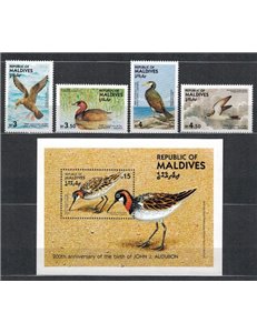 MALDIVE 1985 John James Audubon, uccelli (I) 4v + 1 BF MNH**