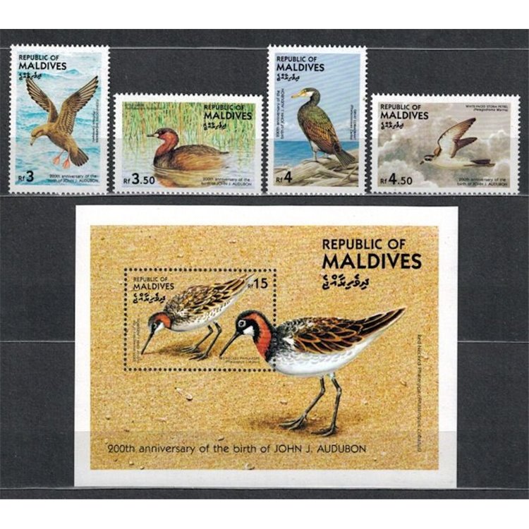 MALDIVES 1985 John James Audubon, birds (I) 4v + 1 s/s MNH**