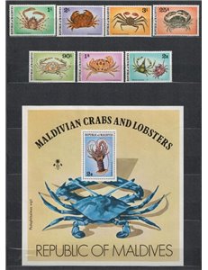 MALDIVES 1978 Marine fauna, crabs 7v + 1 s/s MNH**