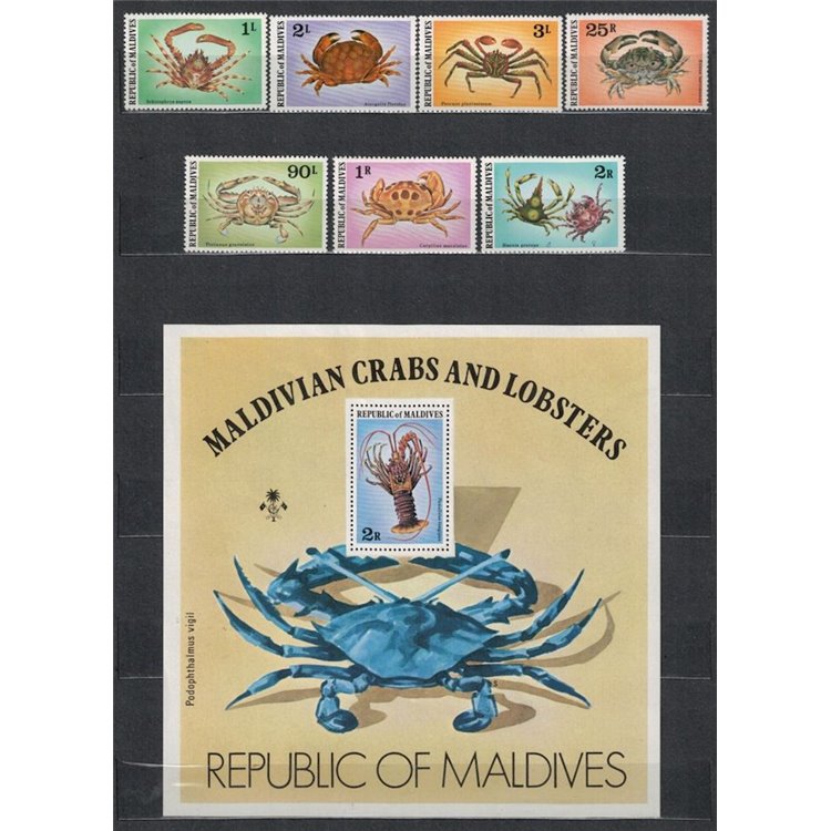 MALDIVES 1978 Marine fauna, crabs 7v + 1 s/s MNH**