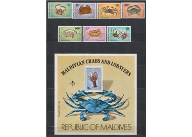 MALDIVE 1978 Fauna marina, granchi 7v + 1 BF MNH**