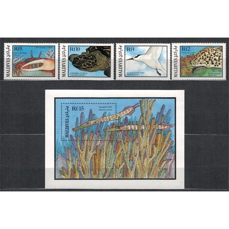 MALDIVES 1986 Fauna, animals 4v + 1 s/s MNH**