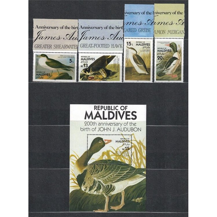 MALDIVES 1986 John James Audubon, birds (III) 4v + 1 s/s MNH**