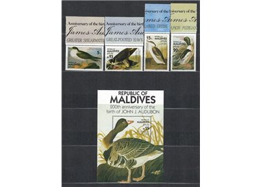 MALDIVE 1986 John James Audubon, uccelli (III) 4v + 1 BF MNH**