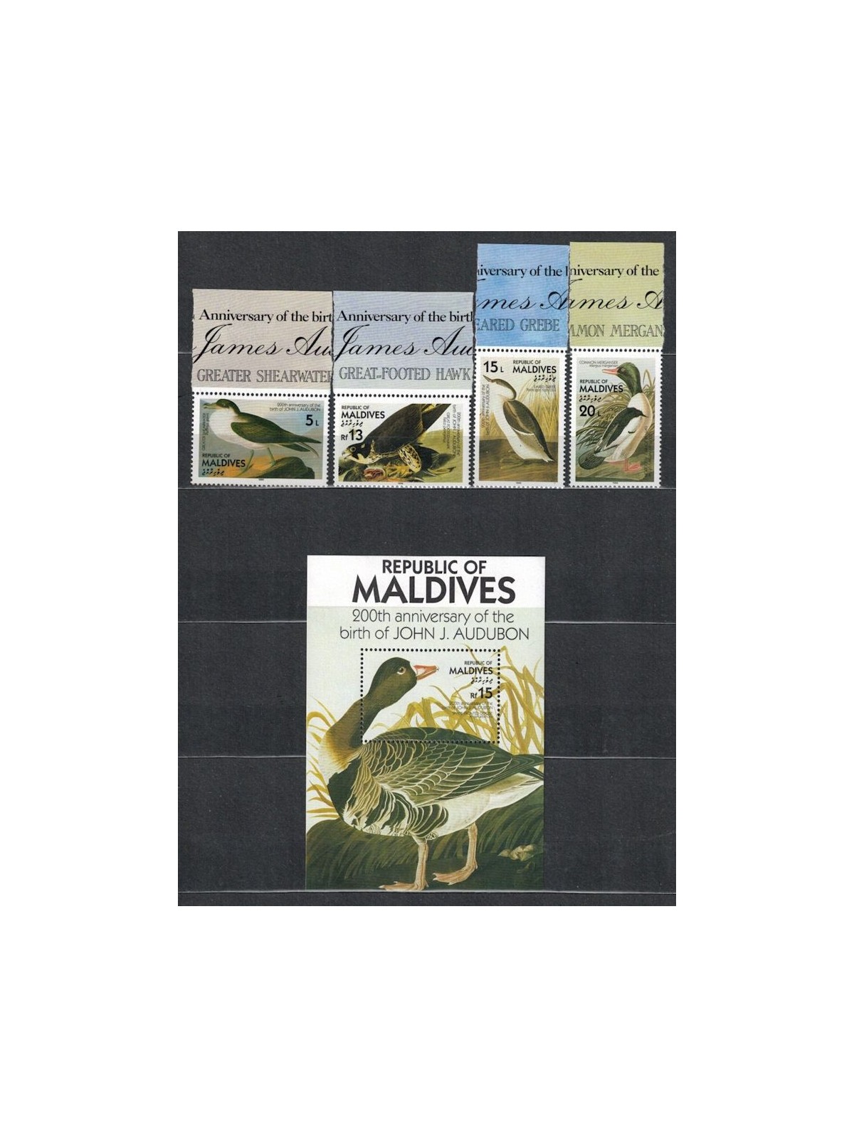 MALDIVES 1986 John James Audubon, birds (III) 4v + 1 s/s MNH**