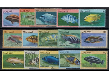 MALAWI 1984 Serie ordinaria, pesci 15v MNH**