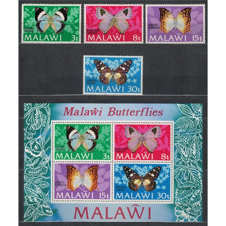 MALAWI 1973 Fauna, butterflies 4v + 1 s/s MNH**