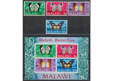 MALAWI 1973 Fauna, butterflies 4v + 1 s/s MNH**