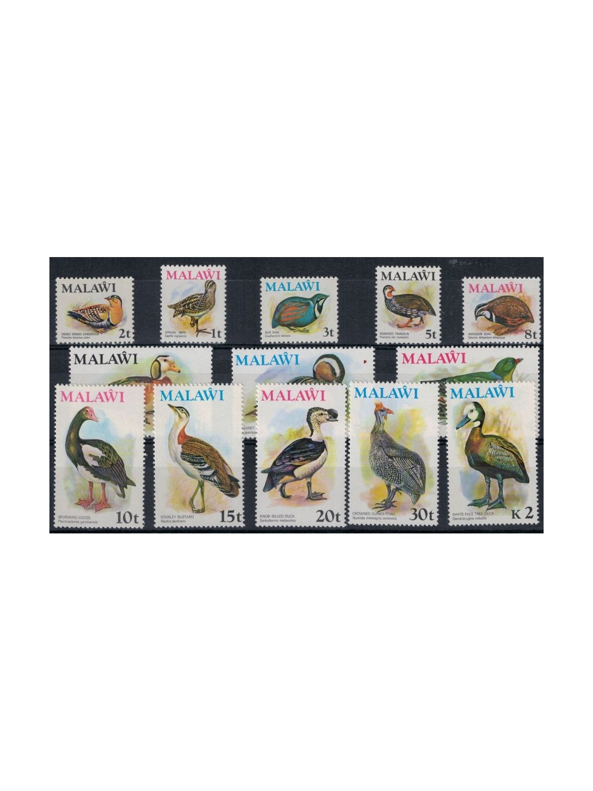 MALAWI 1975 Serie ordinaria, uccelli 13v MNH**