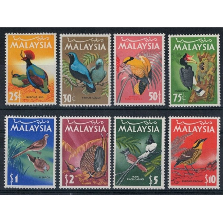 MALESIA 1965 Serie ordinaria, uccelli 8v MNH**