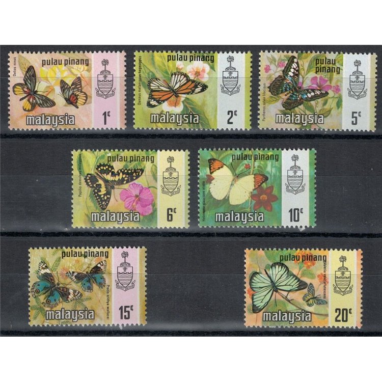 MALAYSIA 1971 (Pulau Pinang) Butterflies 7v MNH**