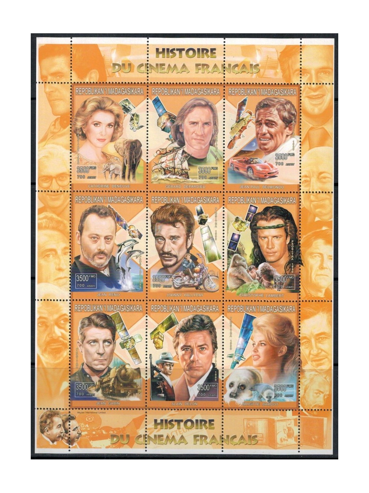 MADAGASCAR 1999 History of French Cinema 9v MNH**