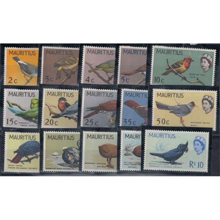 MAURITIUS 1965/67 Ordinari, uccelli - Definitives, birds 15 v