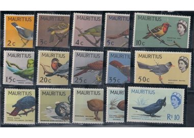 MAURITIUS 1965/67 Ordinari, uccelli - Definitives, birds 15 v