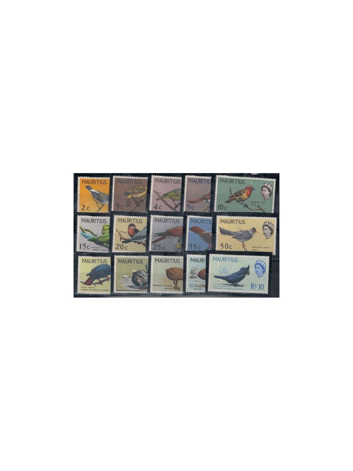 MAURITIUS 1965/67 Ordinary, birds - Definitives, birds 15 v