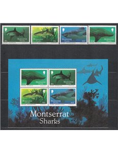 MONTSERRAT 1987 Fauna marina, squali 4v + 1 BF MNH**