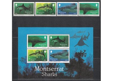 MONTSERRAT 1987 Fauna marina, squali 4v + 1 BF MNH**