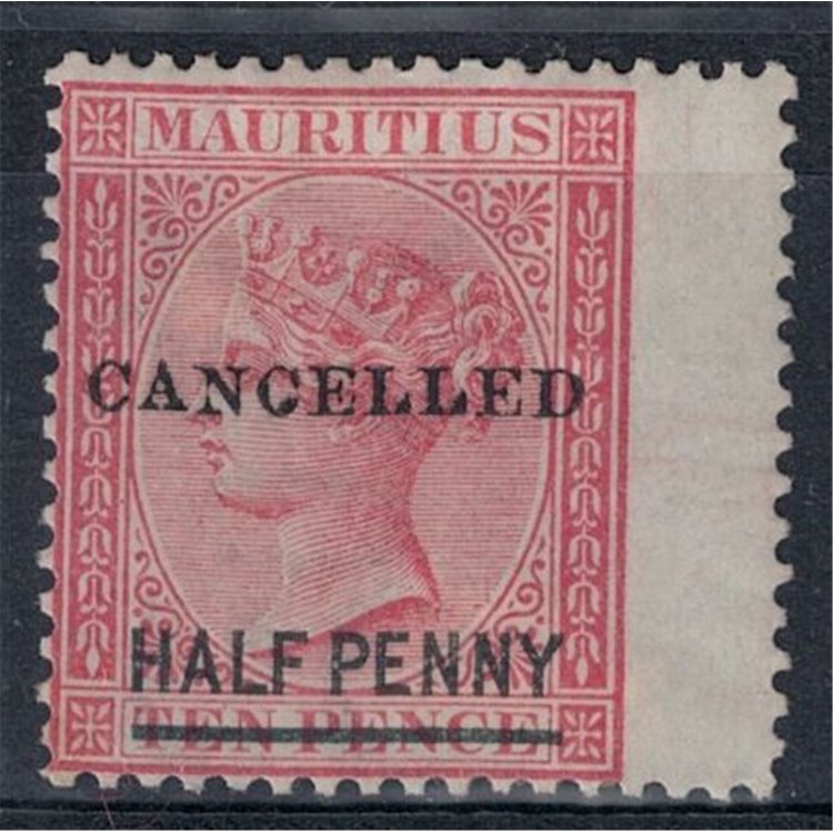 MAURITIUS 1877 Half Penny on Ten Pence overprinted MH*