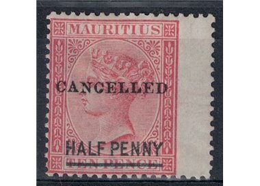 MAURITIUS 1877 Half Penny on Ten Pence overprinted MH*