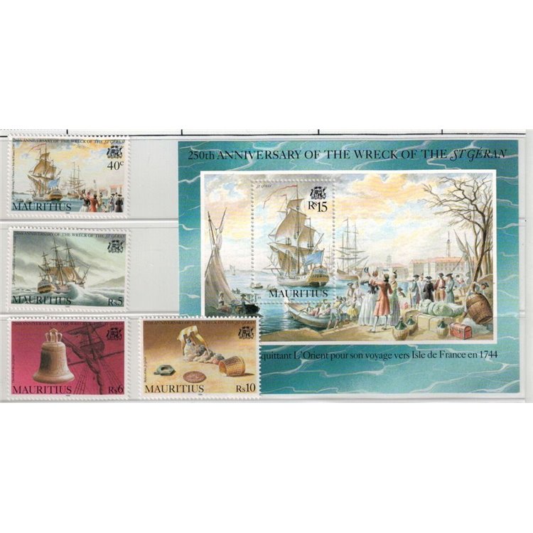 MAURITIUS 1994 Naufragio del Saint-Géran 4v + 1 BF MNH**