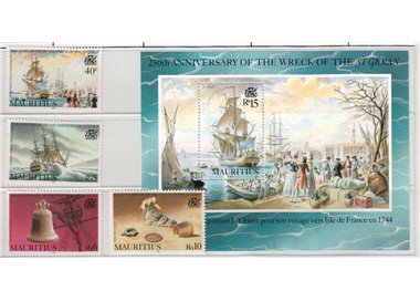 MAURITIUS 1994 Naufragio del Saint-Géran 4v + 1 BF MNH**