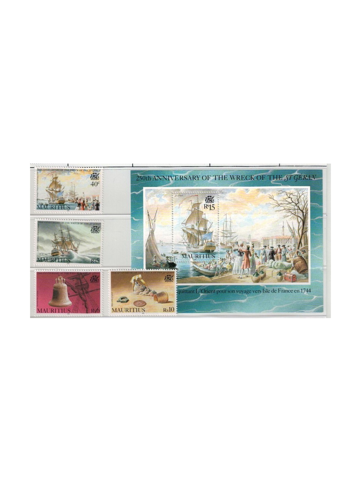 MAURITIUS 1994 Shipwreck of the Saint-Géran 4v + 1 s/s MNH**