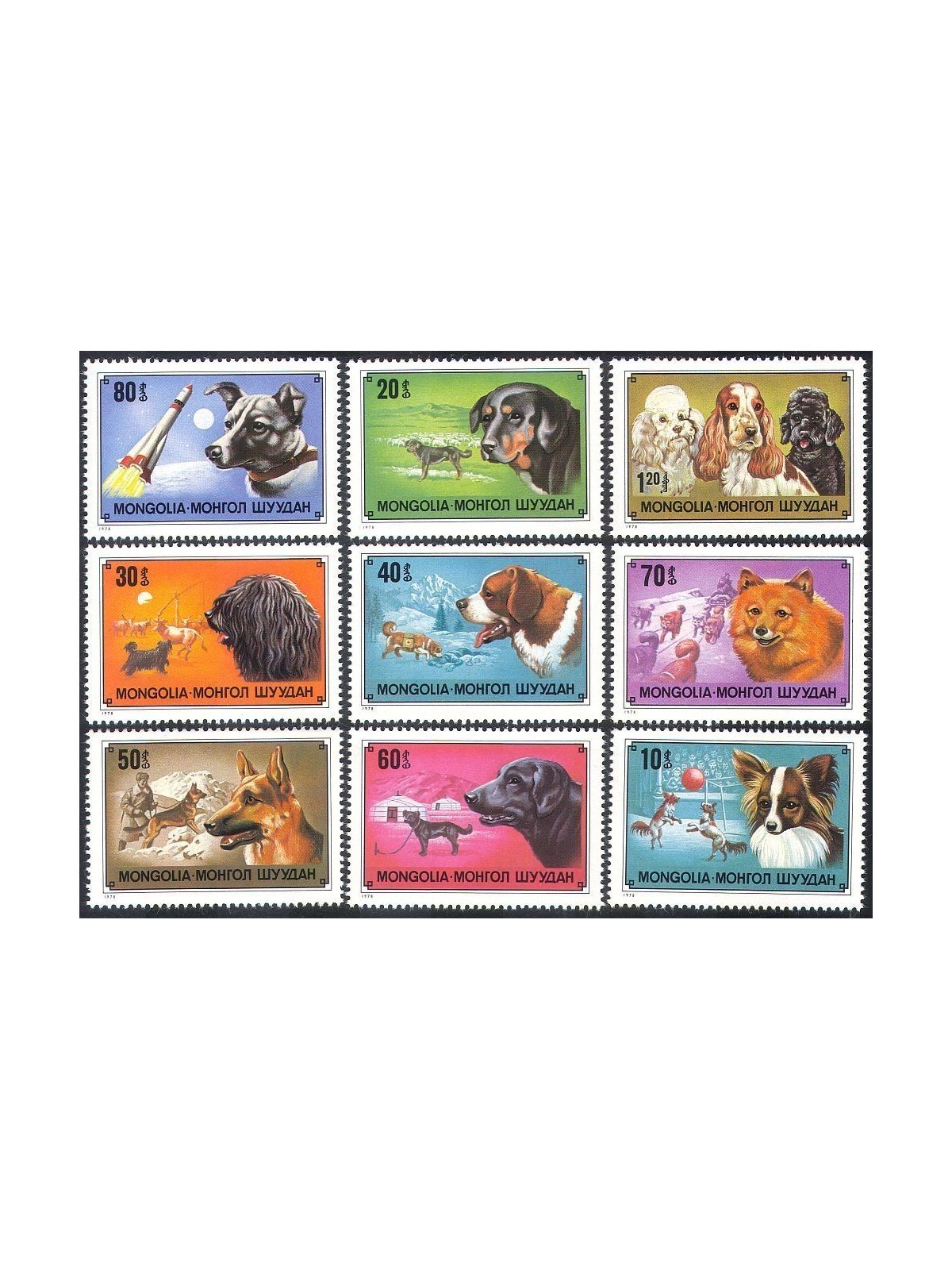 MONGOLIA 1978 Dogs - Dogs 9v MNH**