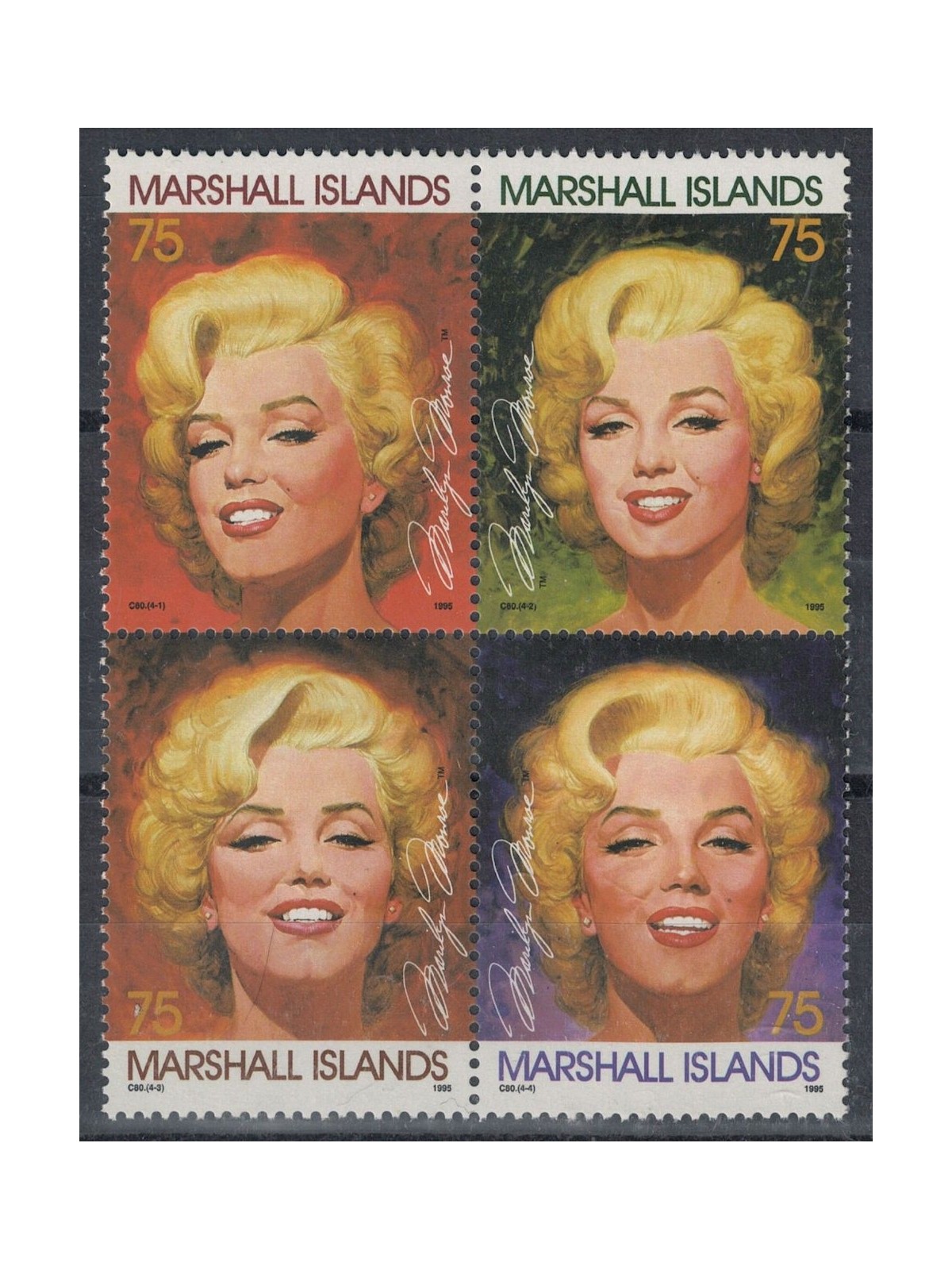 MARSHALL ISLANDS 1995 Marilyn Monroe 4v MNH**