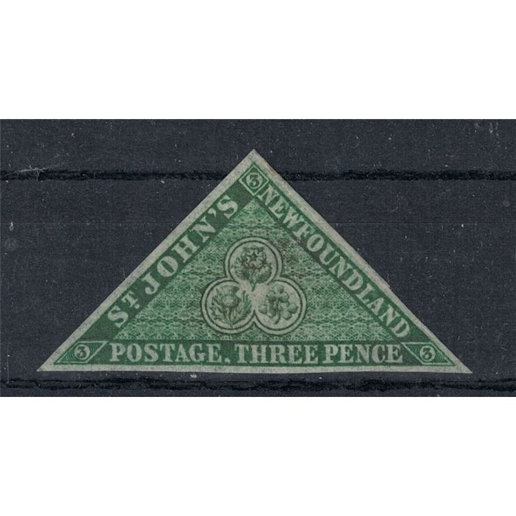 NEWFOUNDLAND 1860 3 pence verde, carta medio-sottile 1v MH*