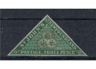 NEWFOUNDLAND 1860 3 pence verde, carta medio-sottile 1v MH*