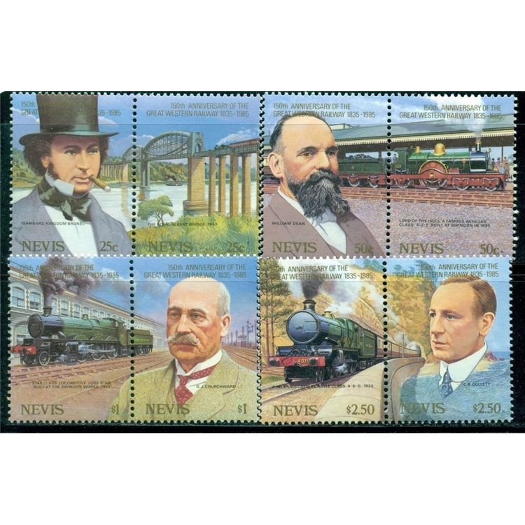 NEVIS 1985 Ferrovia Great Western Railway 8v MNH**