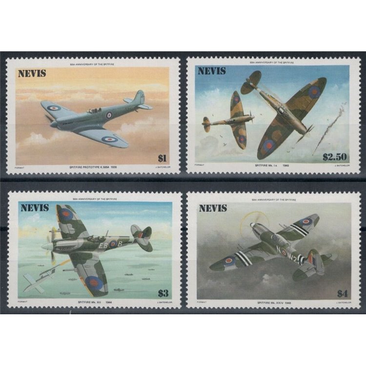 NEVIS 1986 Aviazione, Spitfire 4v MNH**