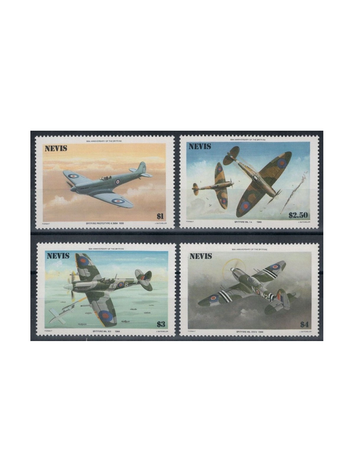 NEVIS 1986 Aviazione, Spitfire 4v MNH**