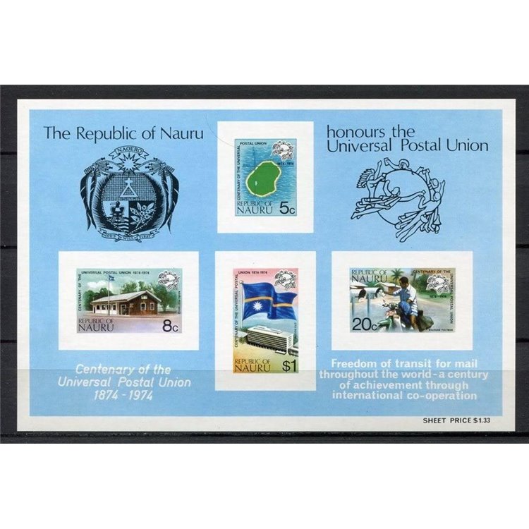 NAURU 1974 Centenary of the UPU s/s MNH**
