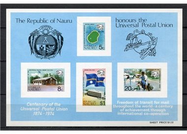 NAURU 1974 Centenary of the UPU s/s MNH**