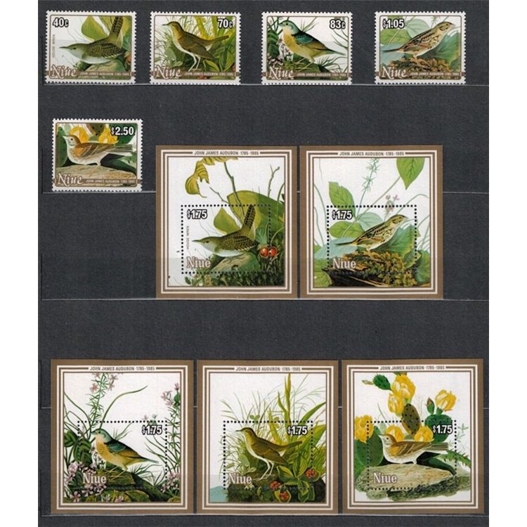 NIUE 1985 John James Audubon, uccelli 5v + 5 BF MNH**