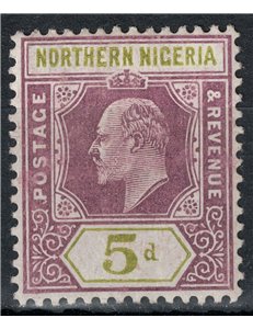 NIGERIA DEL NORD 1910-11 Edoardo VII 5p violetto e oliva MH*