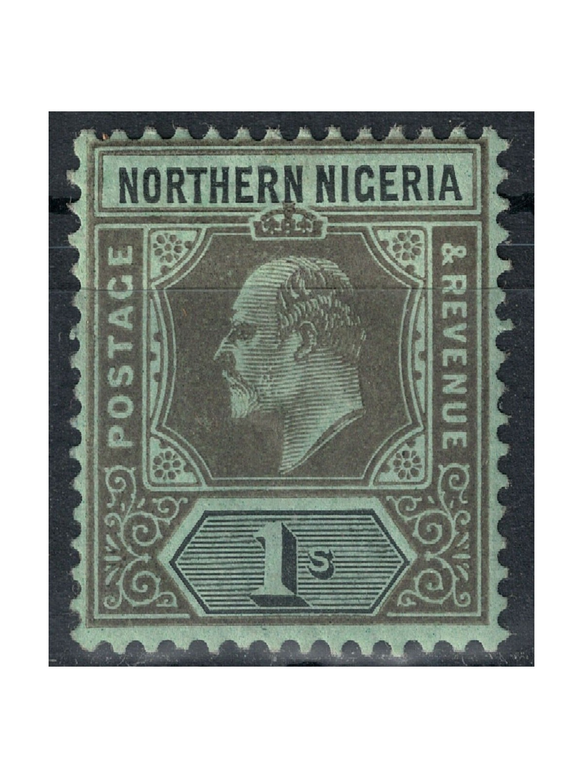 NIGERIA DEL NORD 1910-11 Edoardo VII 1s nero e grigio su verde MH*