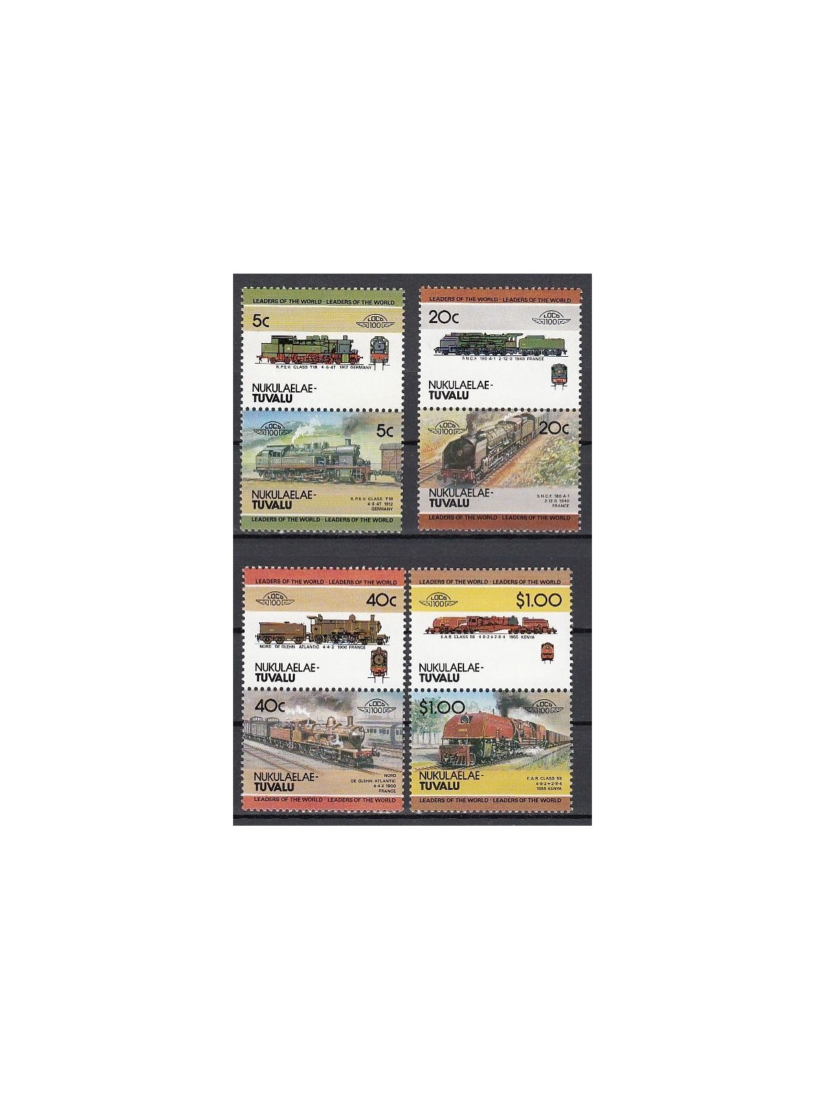 NUKULAELAE 1984 Treni, locomotive 8v MNH**