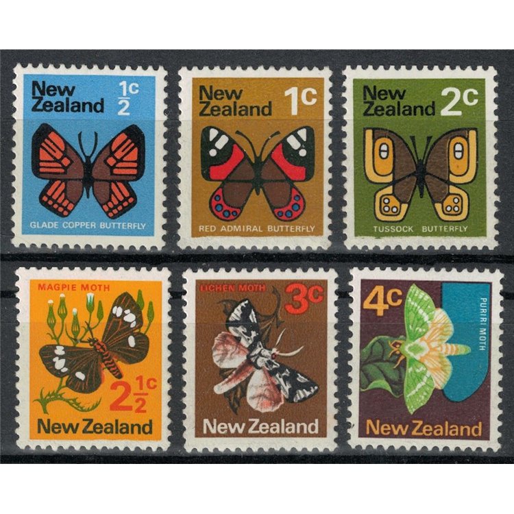 NEW ZEALAND 1970 Ordinary set, butterflies 6v MNH**
