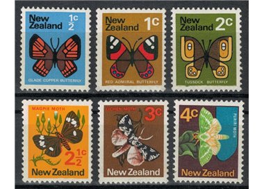 NUOVA ZELANDA 1970 Serie ordinaria, farfalle 6v MNH**