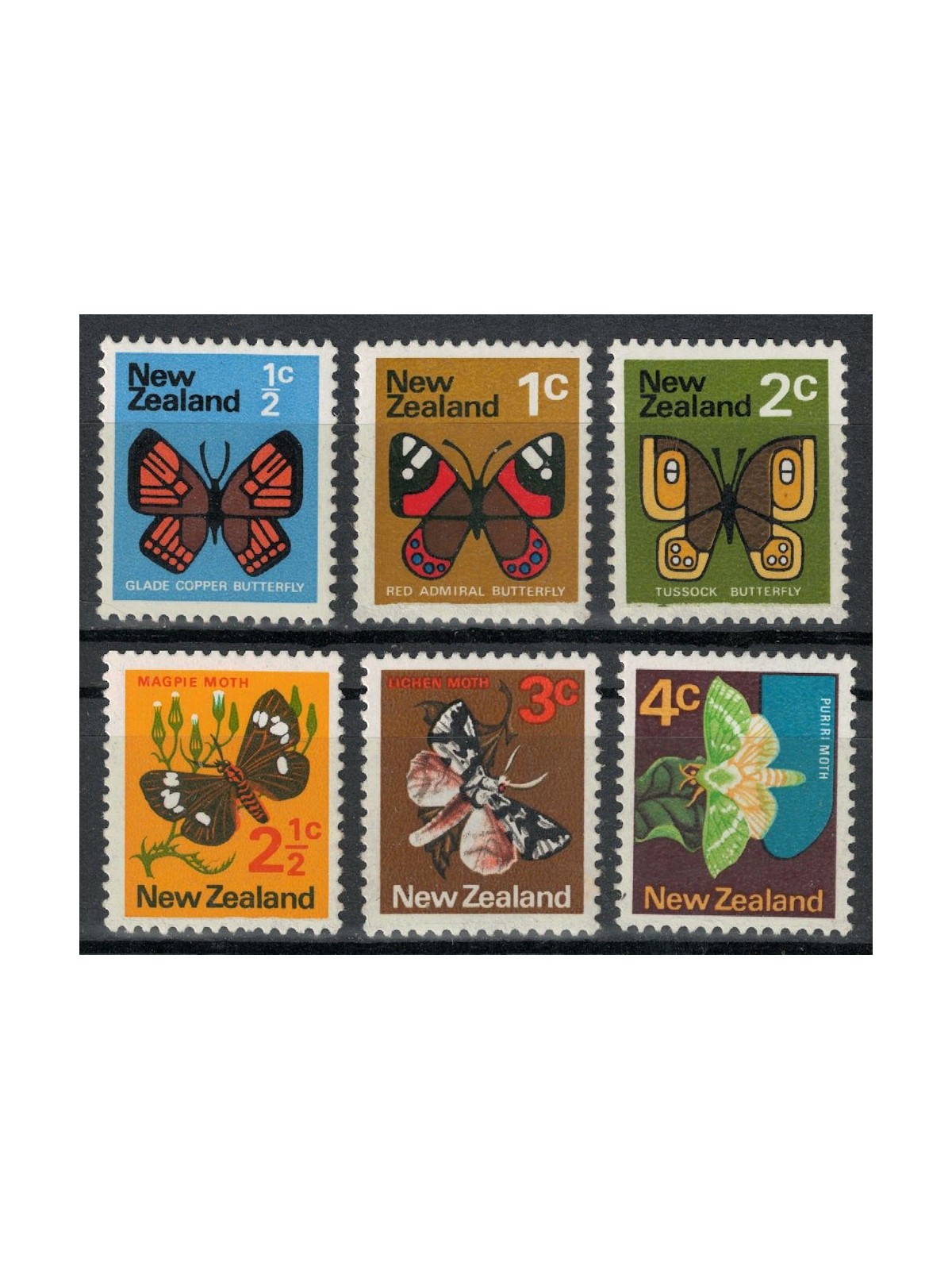 NUOVA ZELANDA 1970 Serie ordinaria, farfalle 6v MNH**