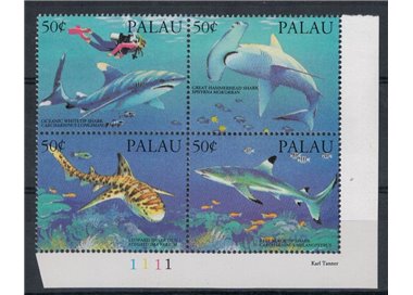 PALAU 1993 Marine fauna, sharks - Sharks 4v MNH**
