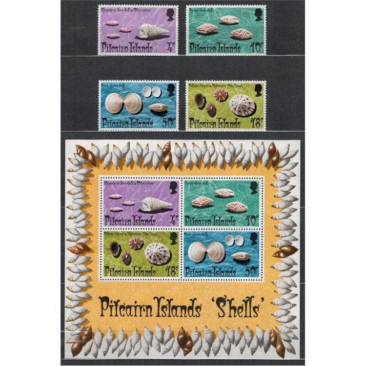 PITCAIRN 1974 Fauna marina, conchiglie 4v + 1 BF MNH**