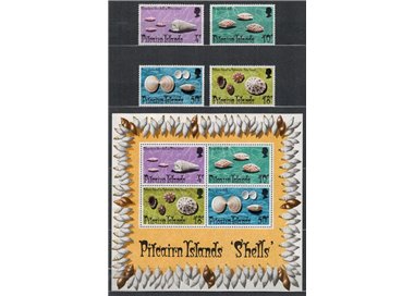 PITCAIRN 1974 Fauna marina, conchiglie 4v + 1 BF MNH**