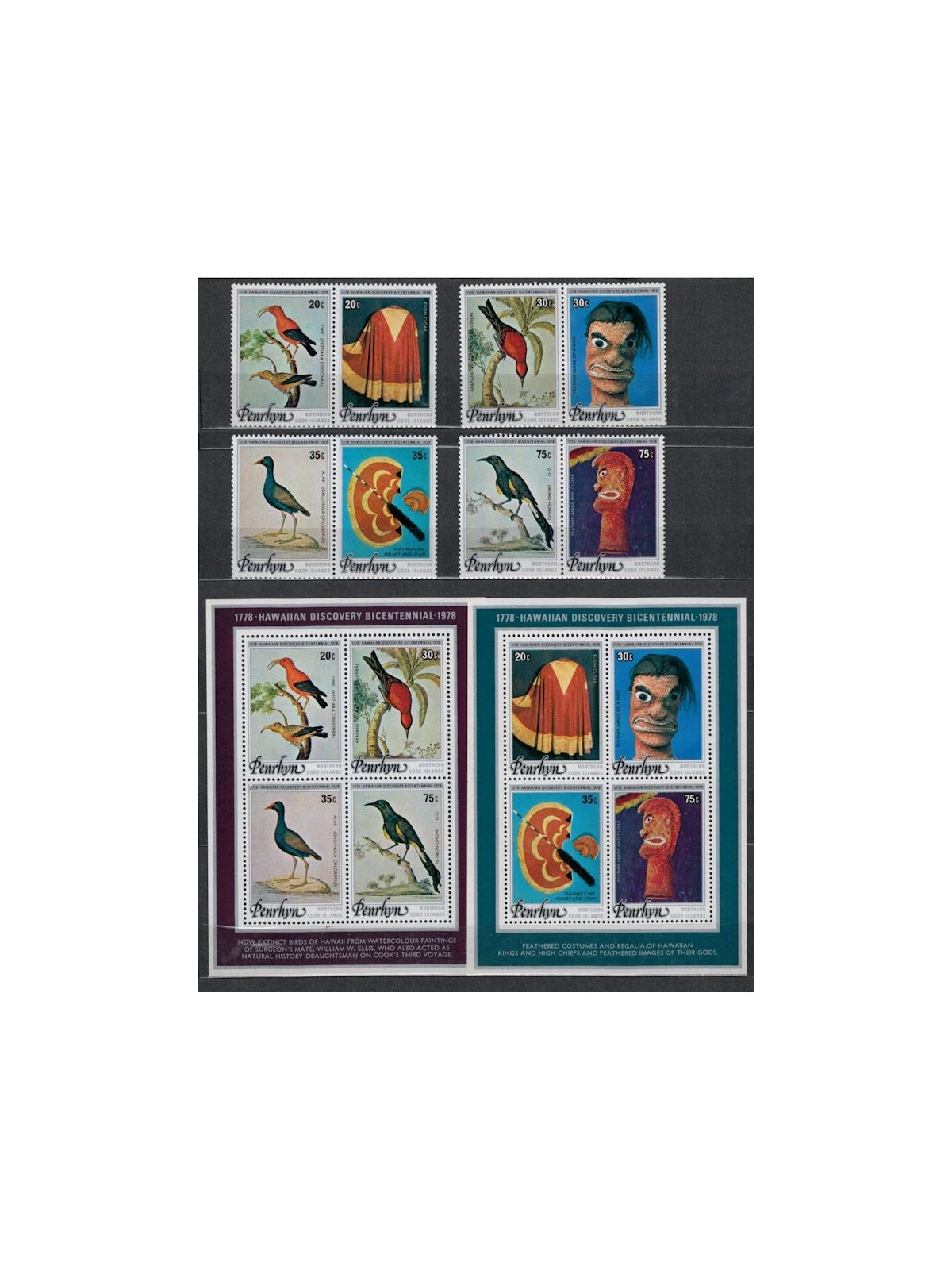 PENRHYN 1978 James Cook, birds 8 v [:] + 2 s/s