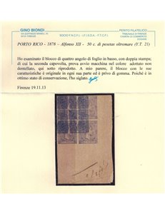 PORTO RICO 1878 Quartina Alfonso XII - 50c. di pesetas oltremare ©