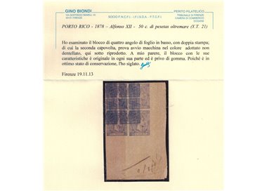 PUERTO RICO 1878 Alfonso XII quartet - 50c. ultramarine pesetas ©